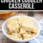 Chicken cobbler casserole on a white plate.