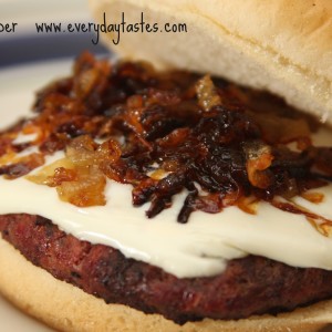Burger with caramelized onions