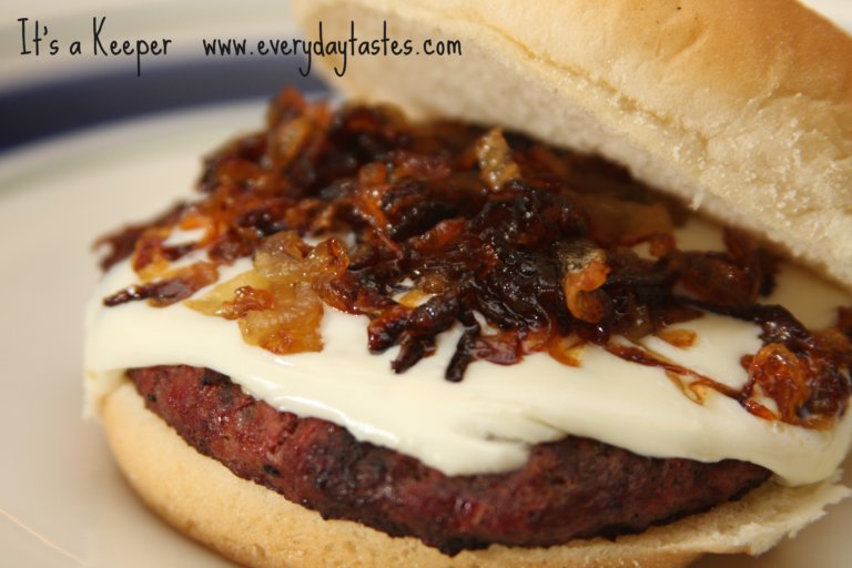 Burger with caramelized onions