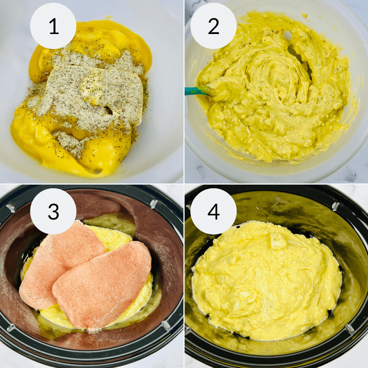 A collage of food in bowls, featuring Italian dressing chicken.