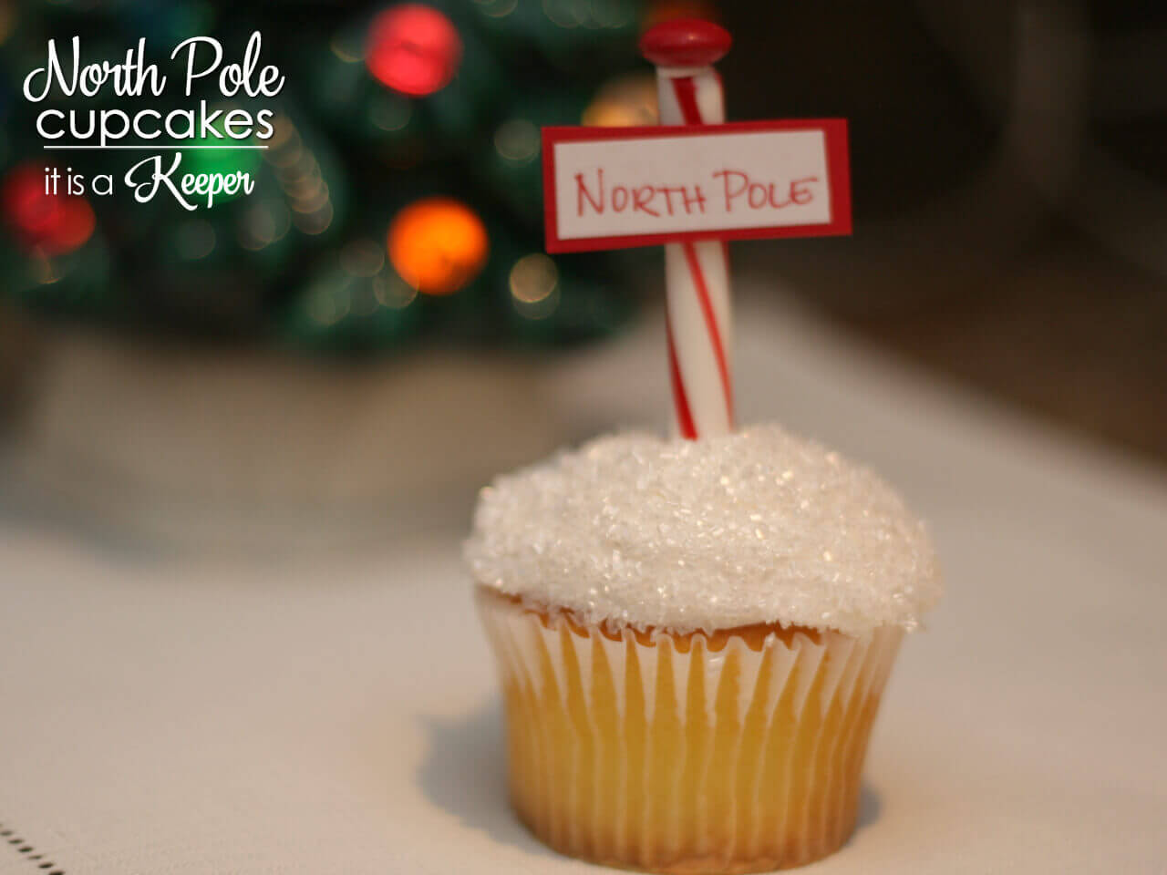 North Pole Cupcakes on a white napkin. 