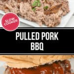 Two views of the Slow Cooker Pork Shoulder (Pulled Pork BBQ).