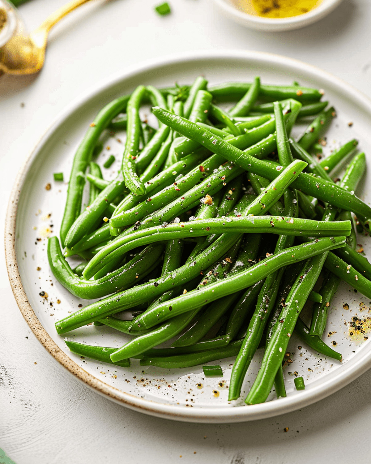 Italian Green Beans on a white plate.