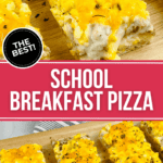 Two close up pictures of the finished breakfast pizza.