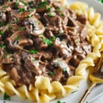 A plate of the finished meal on a white plate.