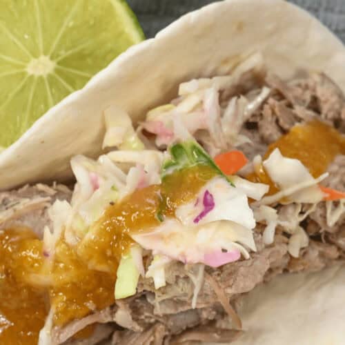 A close up on the pulled pork taco.