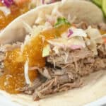 The pork tacos with the sauce.