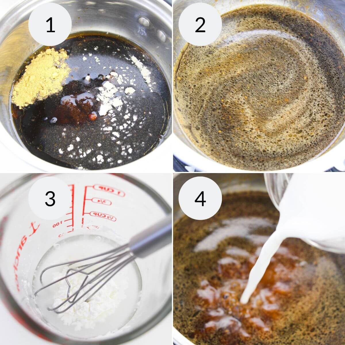 Step-by-step instructions for preparing Maple Glazed Salmon, showing the addition of different ingredients in a bowl.