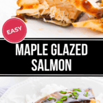 Easy Maple Glazed Salmon served with rice and garnished with green onions.