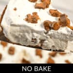 A slice of indulgent caramel pie with a whipped topping and tempting chocolate chunks sits invitingly against a black background, accentuating its decadent allure.