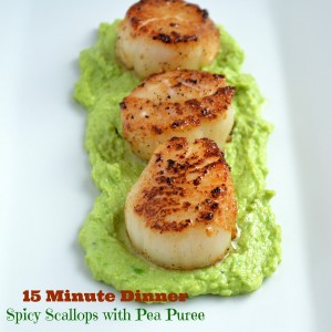 15 minute meals Spicy Seared Scallops & Pea on It's a Keeper