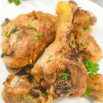 A close up view of the spicy roasted chicken legs.
