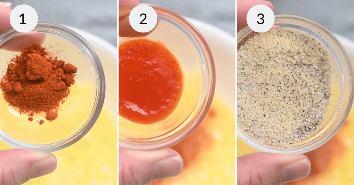 Adding the seasonings to the dish.