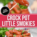 Crock pot lil smokies Recipe: Enjoy this delicious dish of little smokies cooked in a crock pot, served in a bowl.