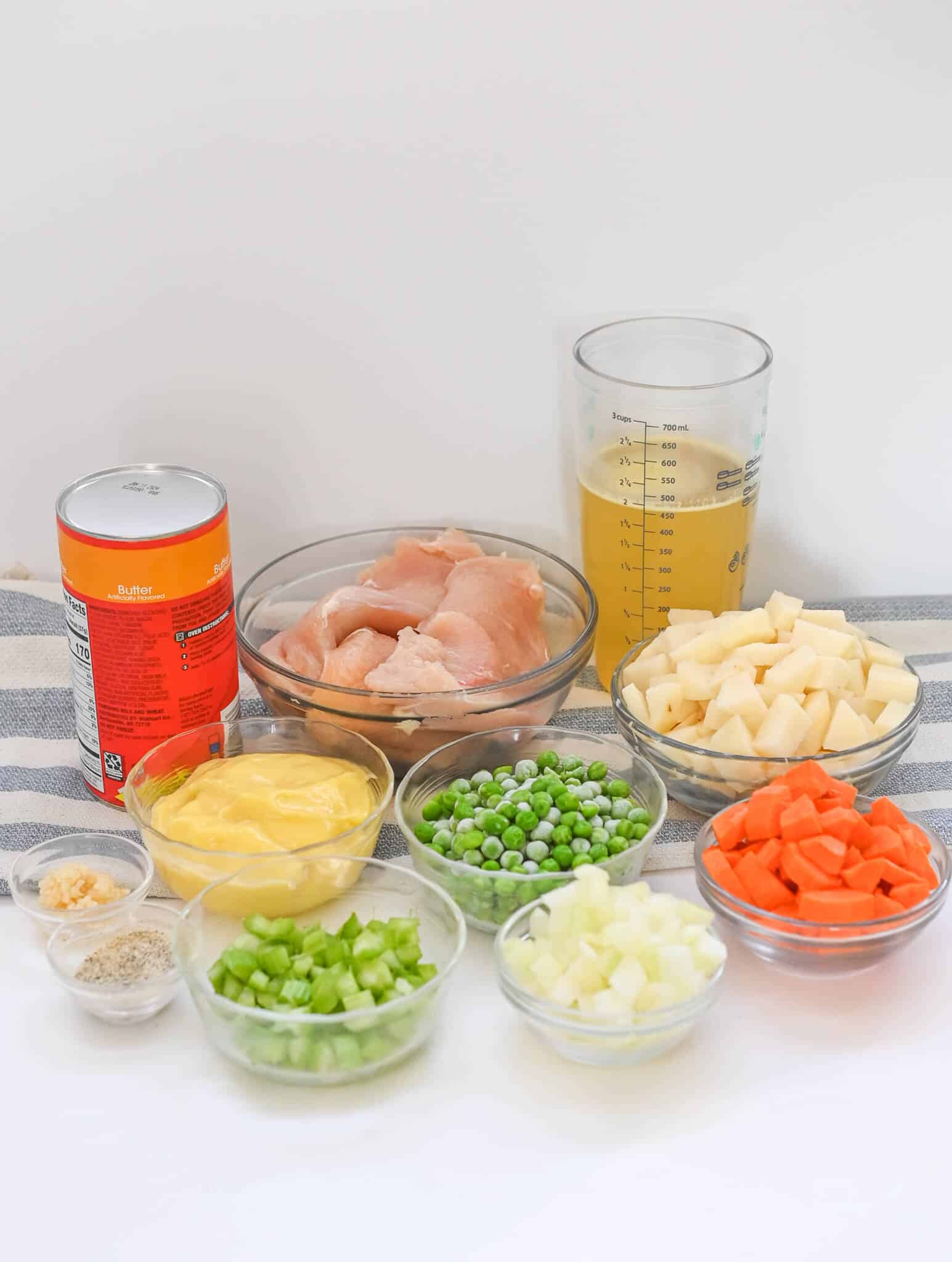 A group of ingredients to make the crock pot meal.