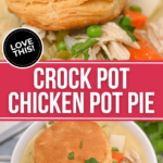 A collage of crock pot chicken pot pie.