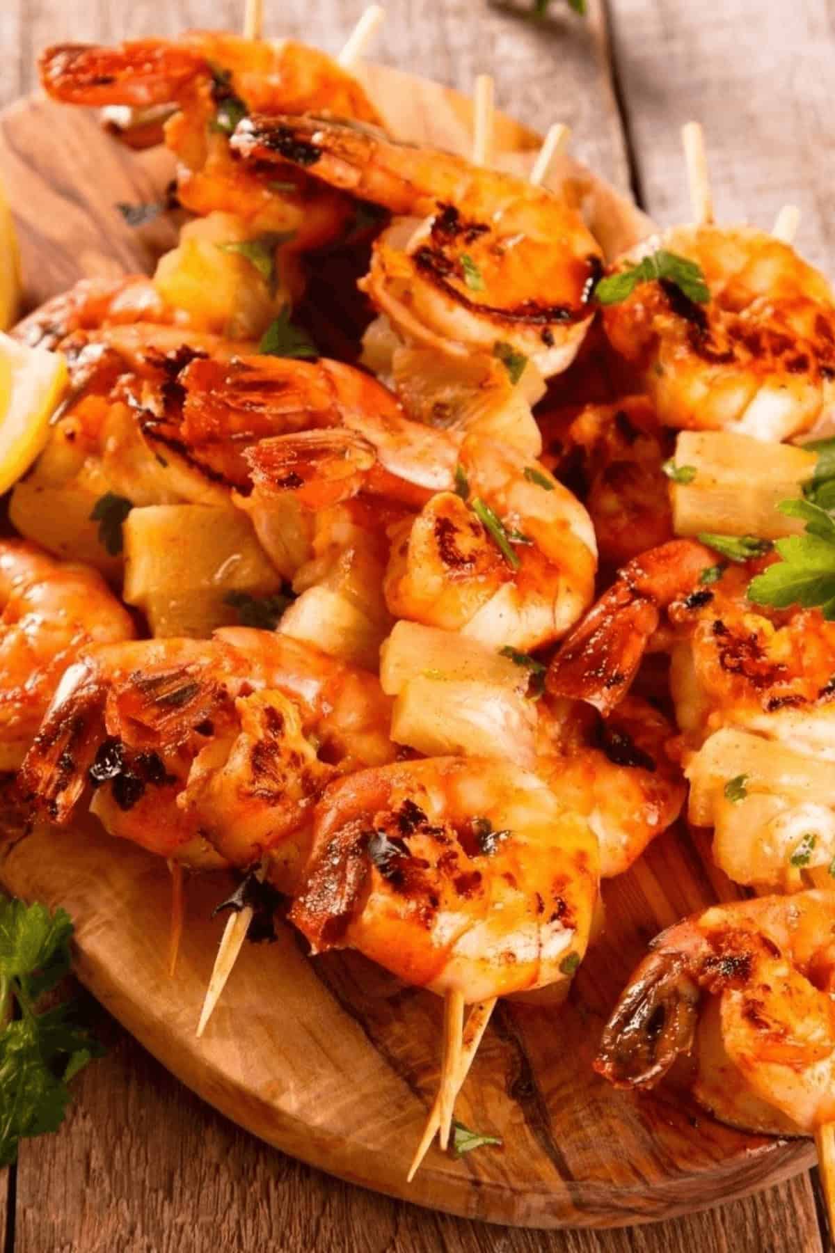 Shrimp Skewers on a platter.