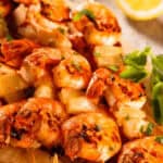 Finished shrimp on a skewer.