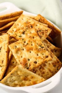 Ranch crackers recipe in a white bowl