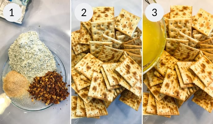 Step by step instructions for making this ranch crackers recipe