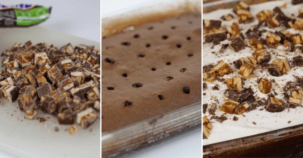 Steps in preparing the poke cake.