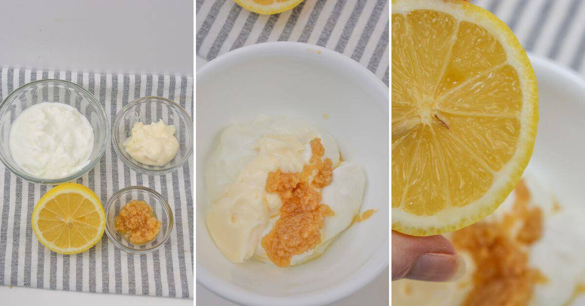 Mixing the ingredients for the aioli.