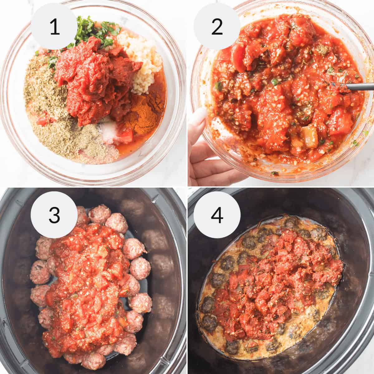 A series of photos showing how to make delicious meal in the slow cooker.