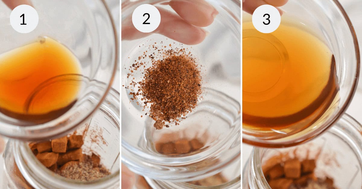 Adding the liquid ingredients.