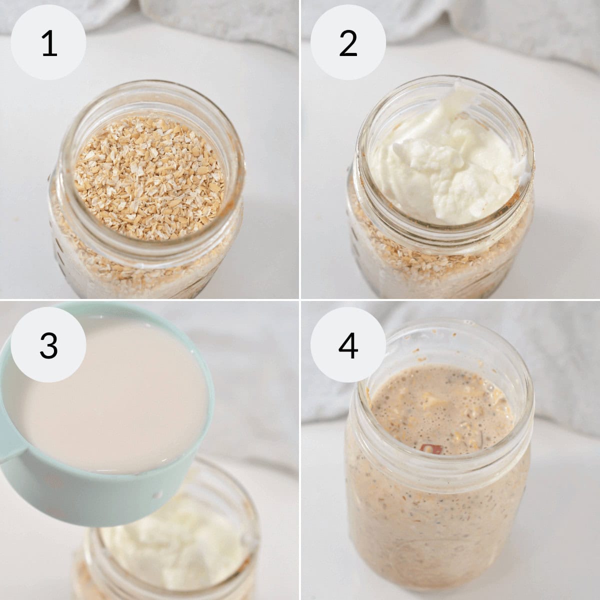 Preparing the overnight oats in the mason jar.