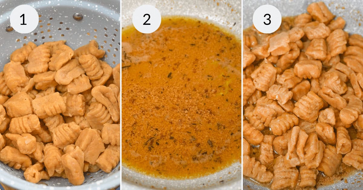 Cooking the pasta and coating in the sauce.