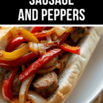 Sizzling Baked Sausage and Peppers on a plate.