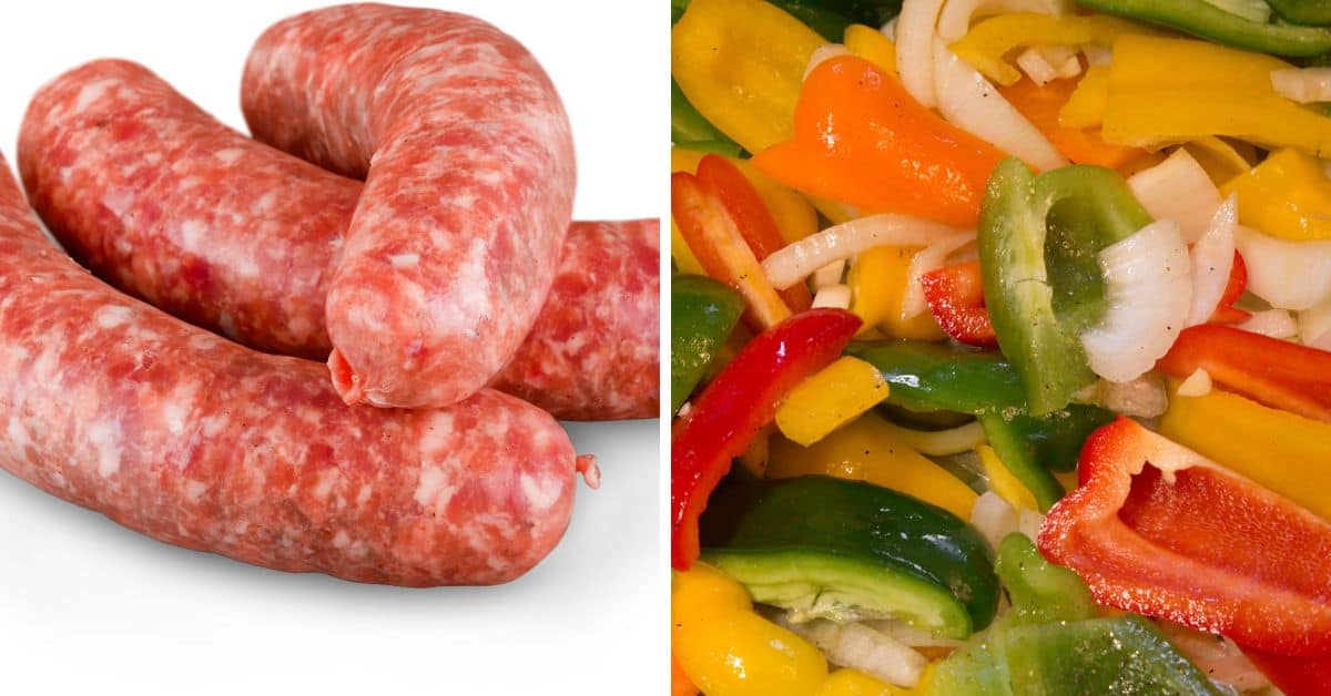 Plate of uncooked meat and peppers.