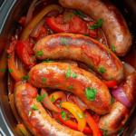 Sausages cooked in a crock pot.