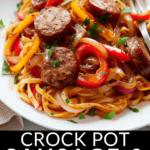 Delicious crock pot sausage and peppers recipe.