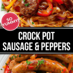 Savory blend of slow-cooked sausage and peppers in a crock pot.