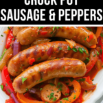 Enjoy a delicious meal of sausage and peppers cooked to perfection in a crock pot.