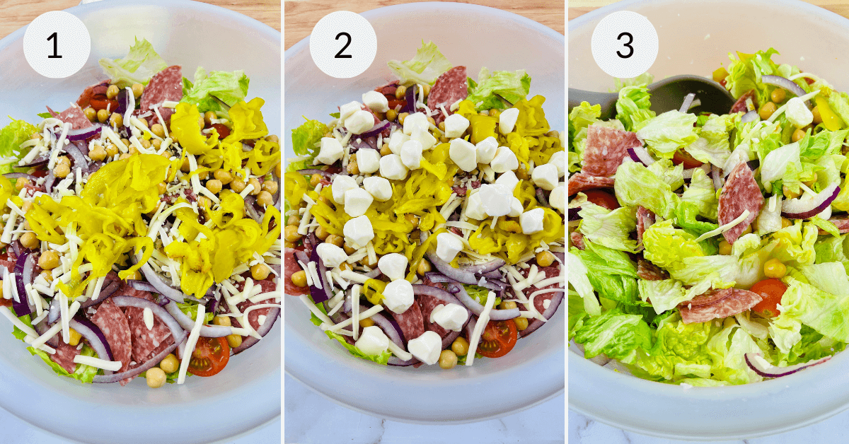 Step-by-step guide on preparing a delicious Italian Chopped Salad.