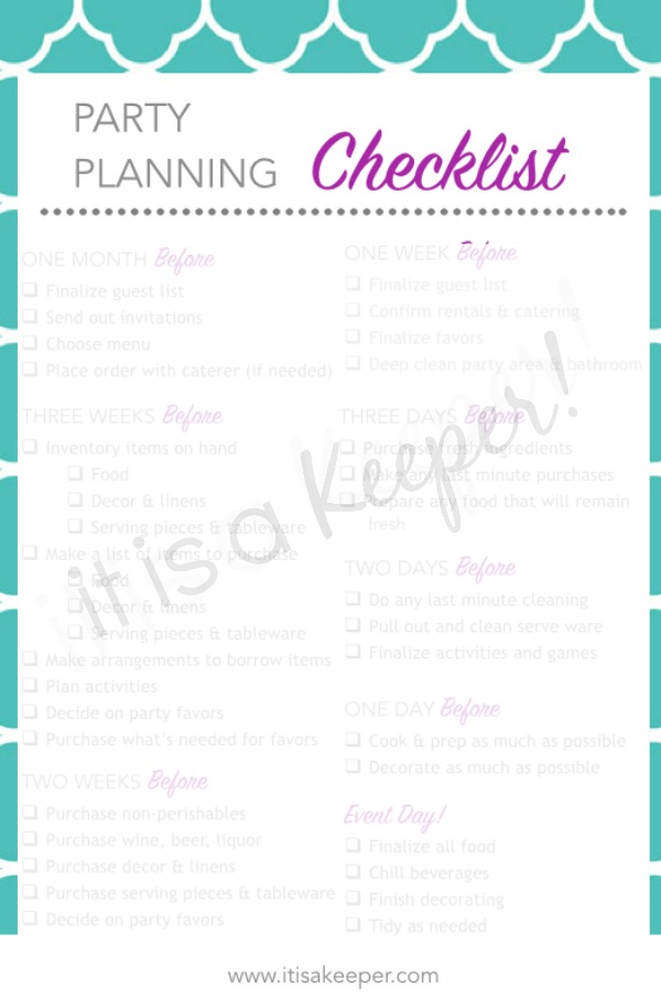 Party Planning Checklist Free Printable - It Is a Keeper