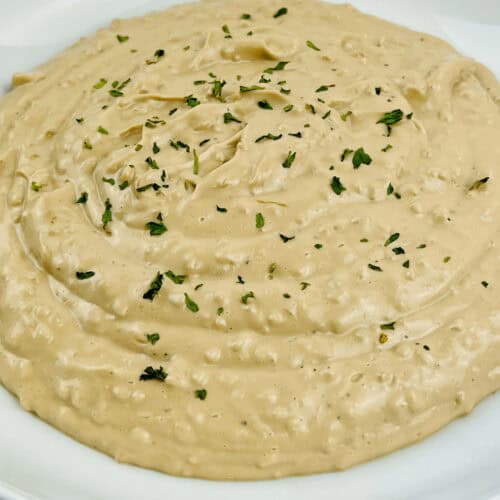 A bowl of the roasted garlic aioli.