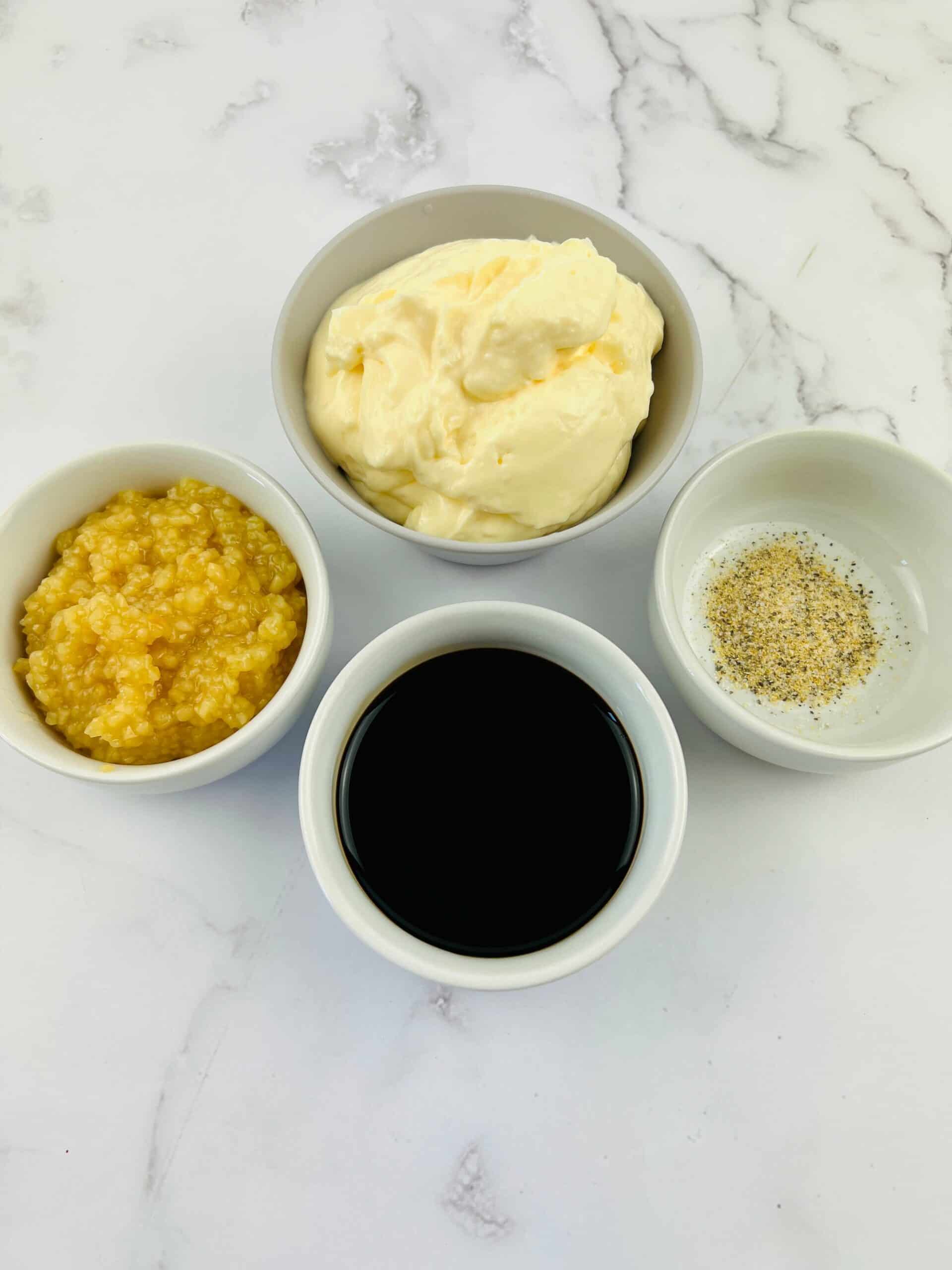 Oil, mayo and garlic to make the dish.