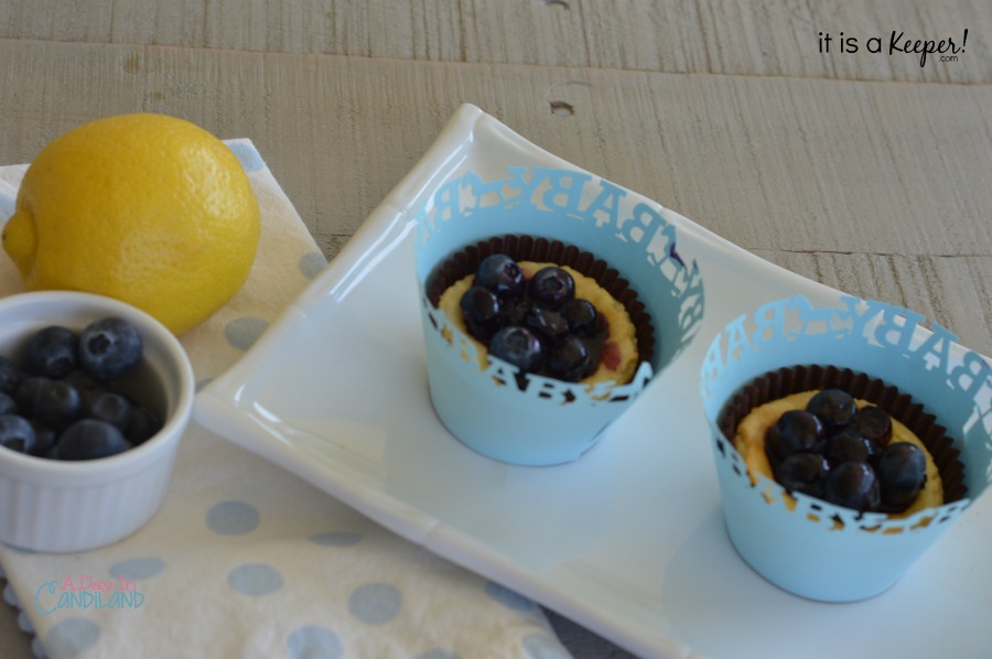 Lemon blueberry mini cheesecakes for baby shower