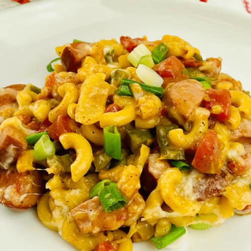 A plate of kielbasa pasta skillet.