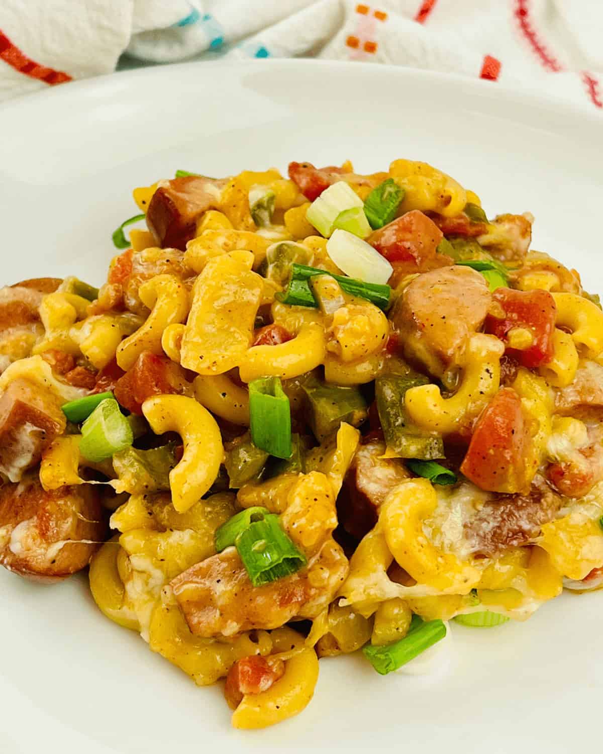 A plate of kielbasa pasta skillet.