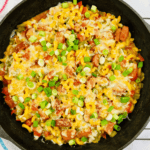 A cheesy Kielbasa Pasta Skillet.