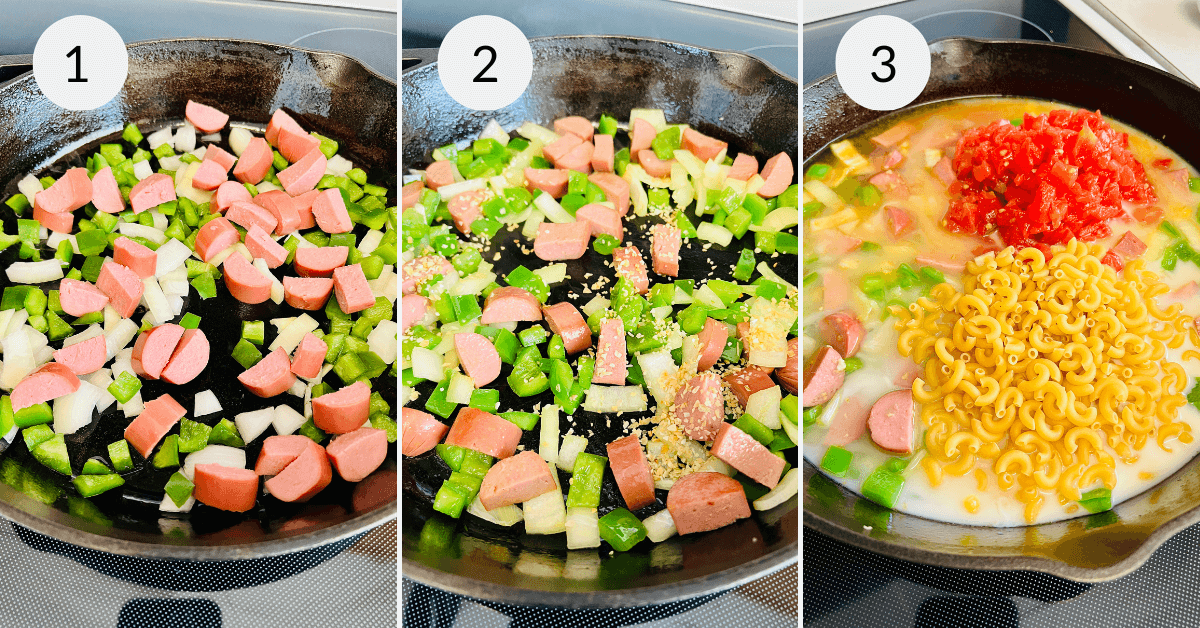 A series of photos demonstrating how to make a the sausage for the dish.