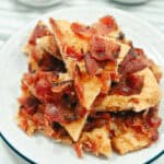 A plate of the appetizer on a table.