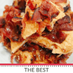 A plate piled high with maple bacon crack.
Note: The keyword "maple-bacon-crack" has been added to describe the bacon on the plate.