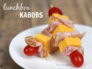  lunch box kabobs on a white place.