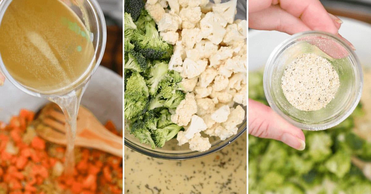 Adding the rest of the ingredients and cooking the soup.