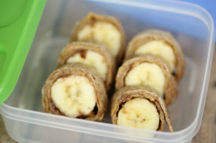 Rubbermaid LunchBlox with banana sushi rolls in it